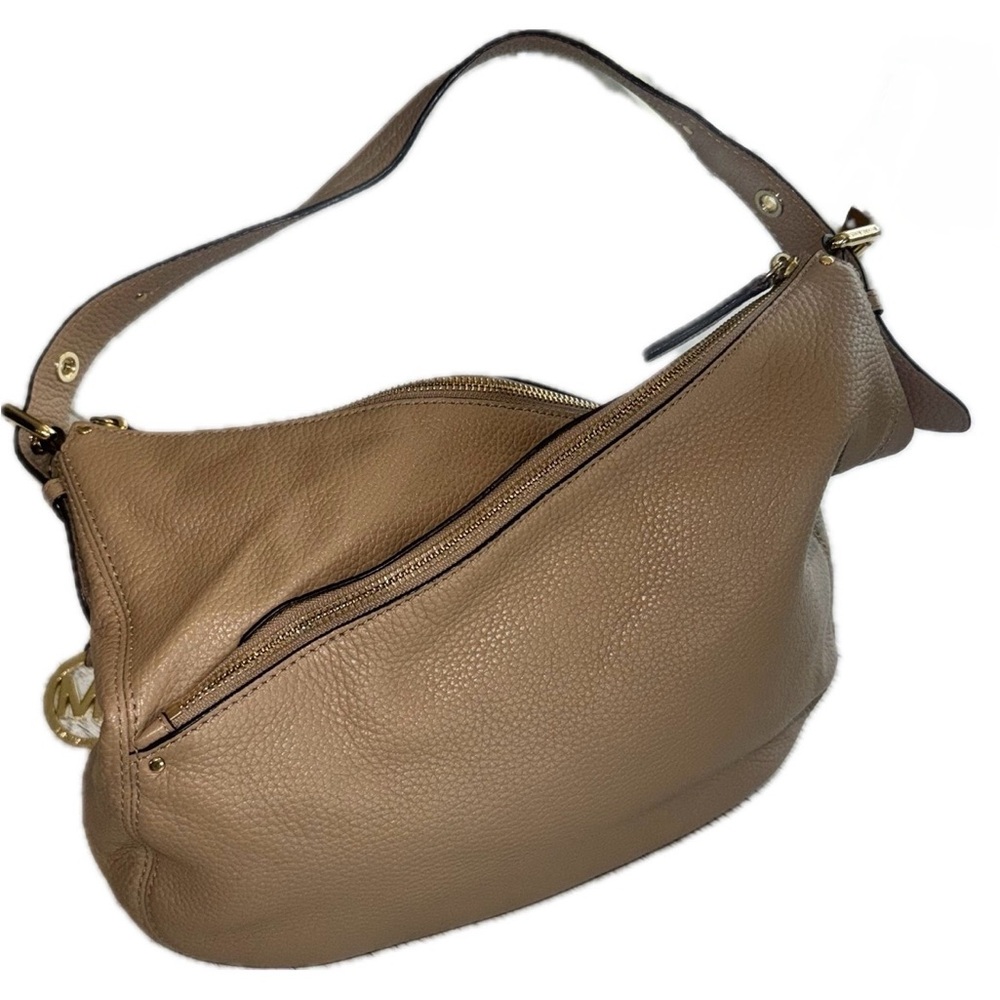 Michael Kors Lea Shoulder Bag Asymmetrical Zip 3 Compartment Tan Leather - Picture 5 of 16